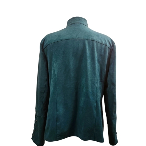 EUC CHICO'S BLUE TEAL BLAZER FAUX SUEDE FULL ZIP WOMEN'S MOTO JACKET SIZE 12/14 - Picture 4 of 10